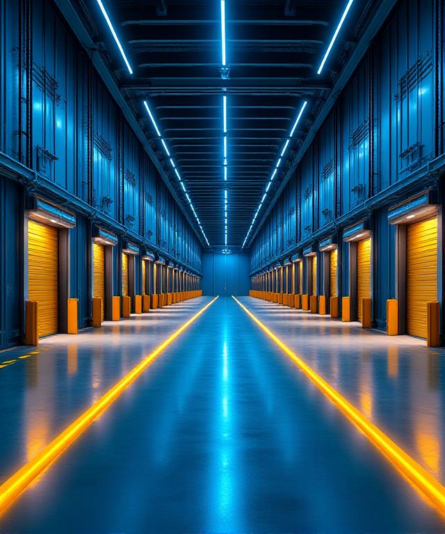 Modern logistics warehouse with high-tech freight staging area